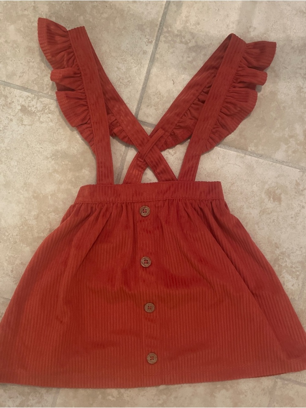 wonder nation Rust Red Corduroy Button-Front Ruffle Suspender Skirt